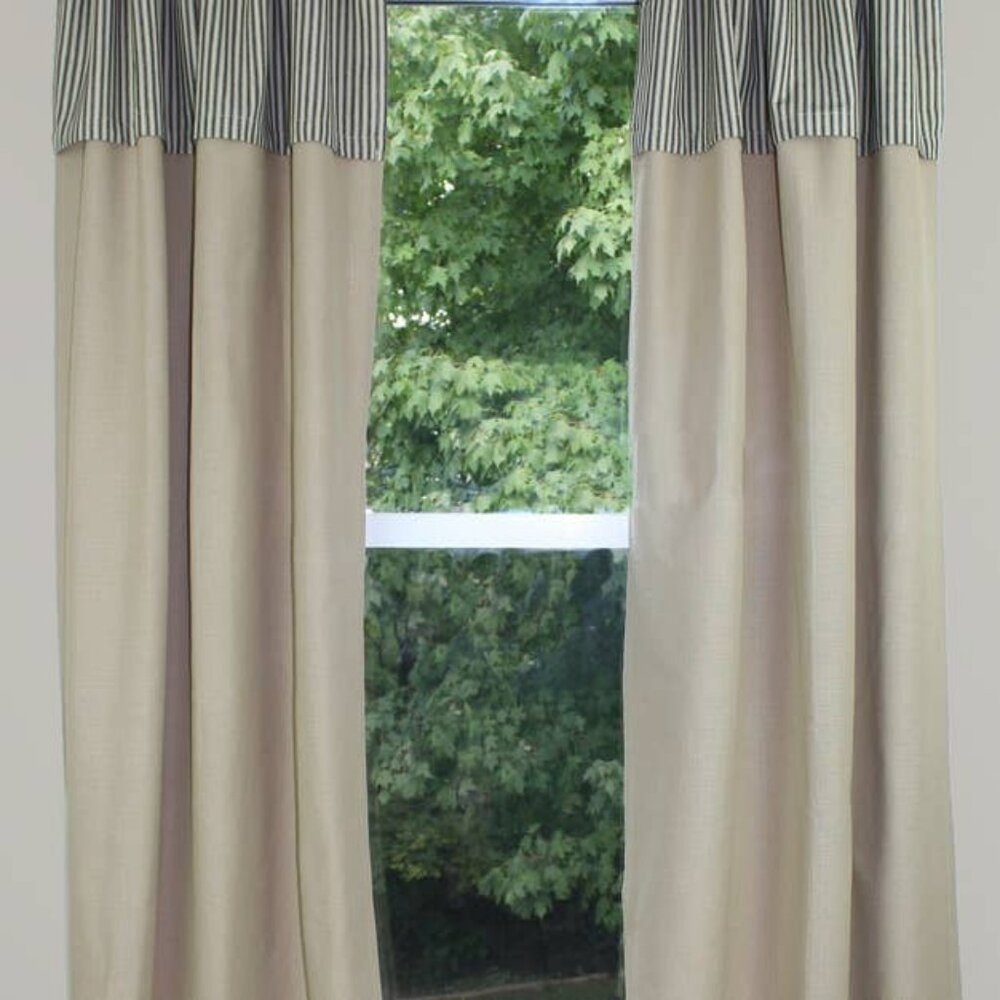 New Farmhouse Tan with Black Ticking stripe Curtain Panels - SALE